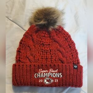 NWT Women's Kansas City Chiefs Superbowl Champions 2023 Red Woven Beanie